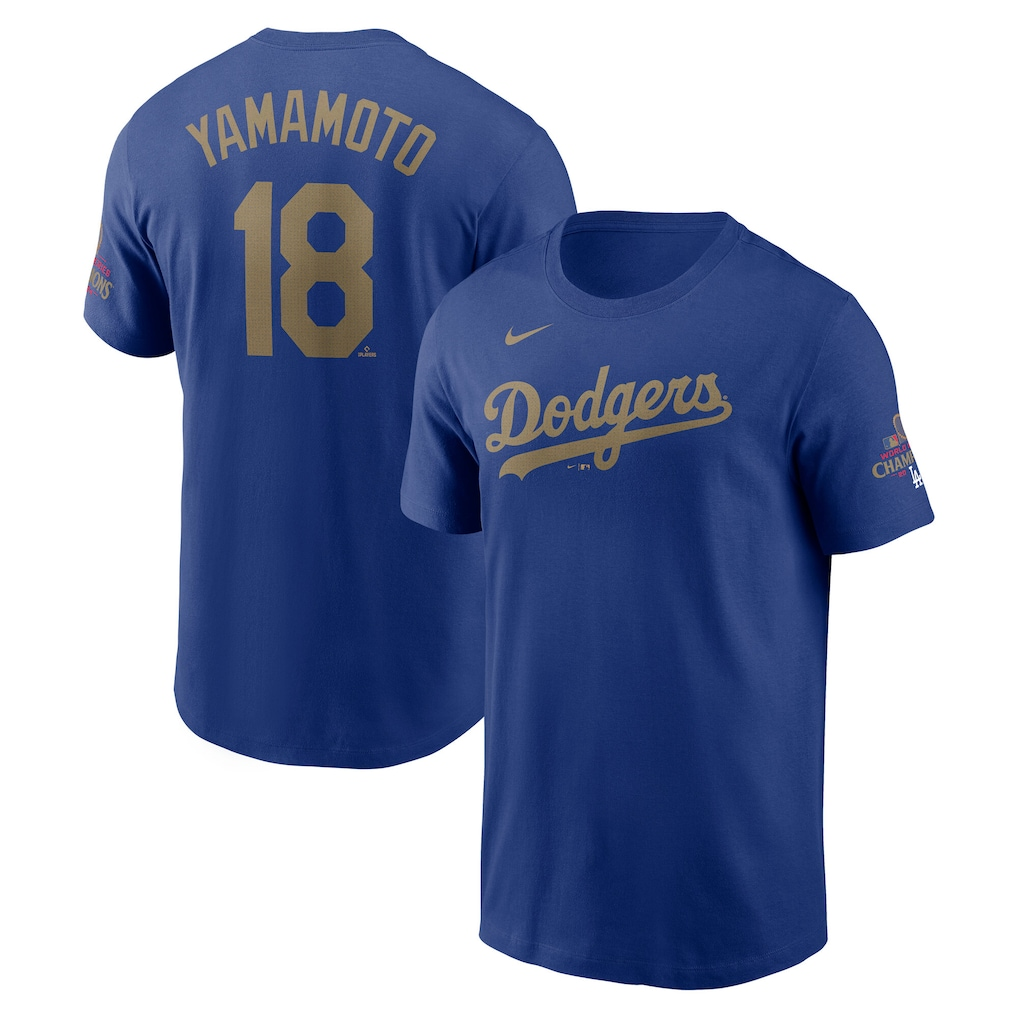 Men Los Angeles Dodgers #18 Yamamoto blue MLB 2025 T shirt->mlb t-shirts->Sports Accessory